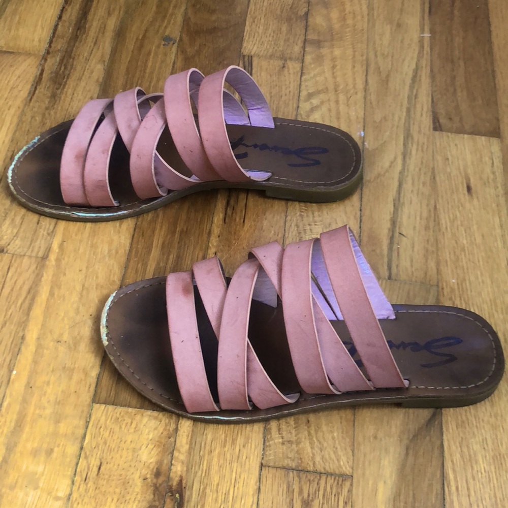 7 For All Mankind Pink Strappy Sandals Flats Slip-On Slides Mules 7 / 38 - Picture 2 of 4